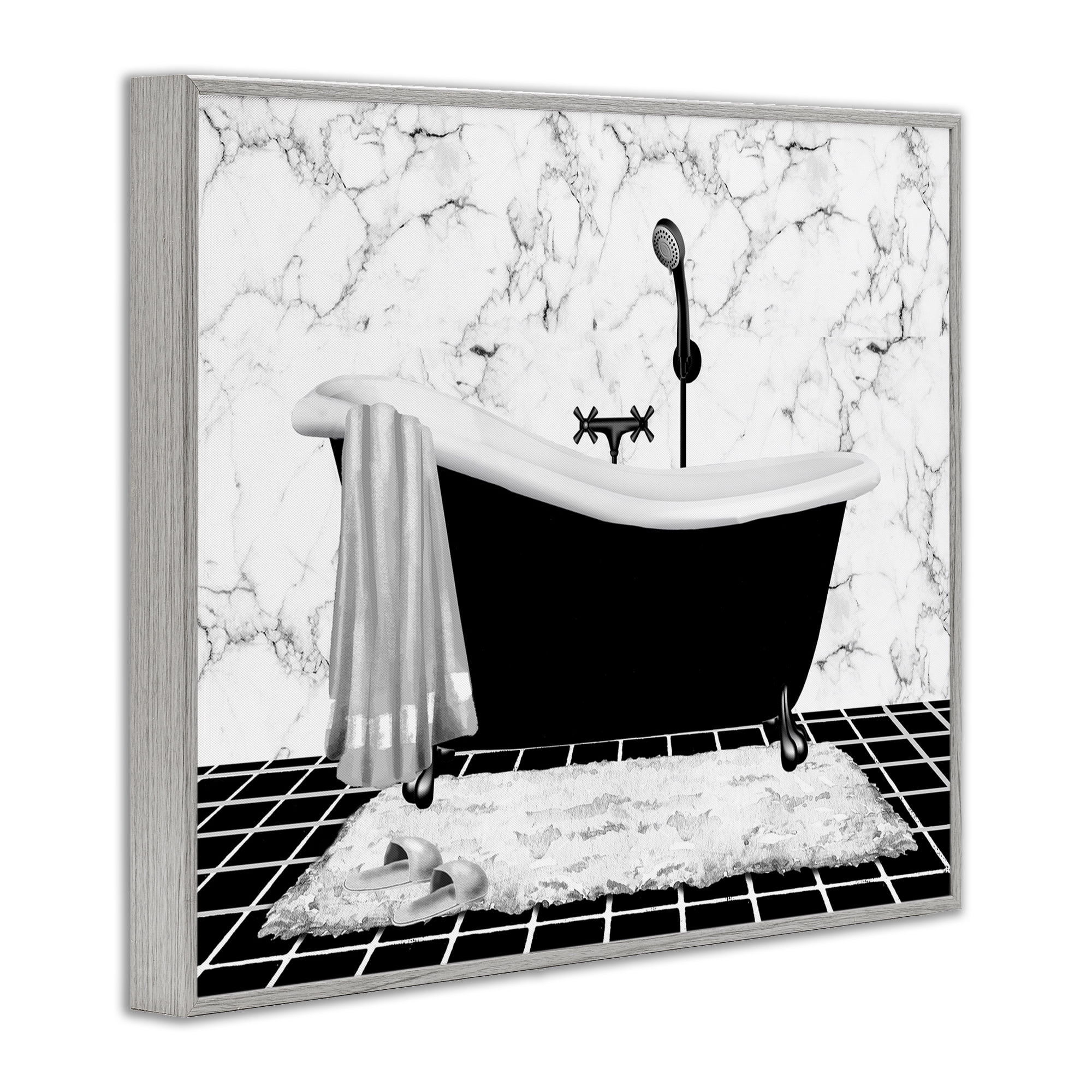 Stupell Industries Marble Pattern Tub Typography Painting Gray Framed Art Print Wall Art, 20 x 16