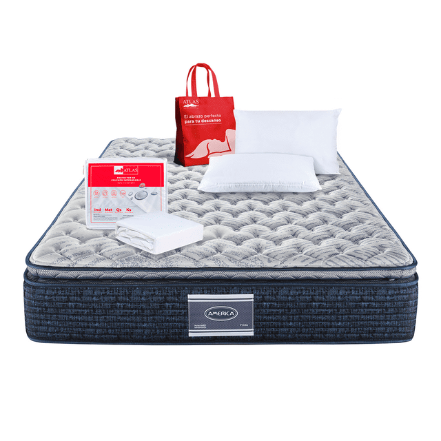 Colchón Individual + Almohadas Atlas Basic + Protector Individual América Frida