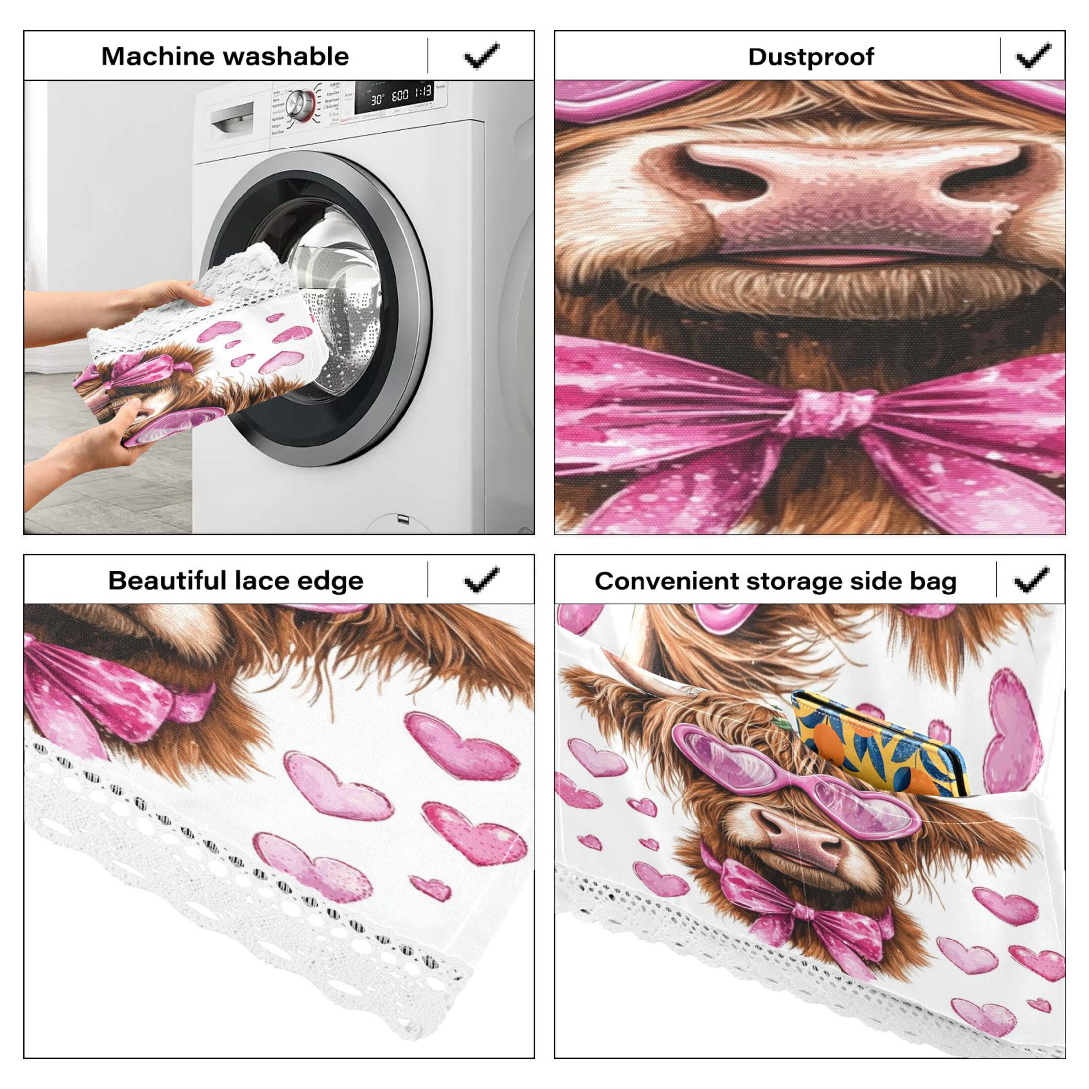 WOBOGO Cow with Love Pattern Washing Machine Cloth Dryer Refrigerator Top Cover Protective Non-Slip Mat For Kitchen Laundry