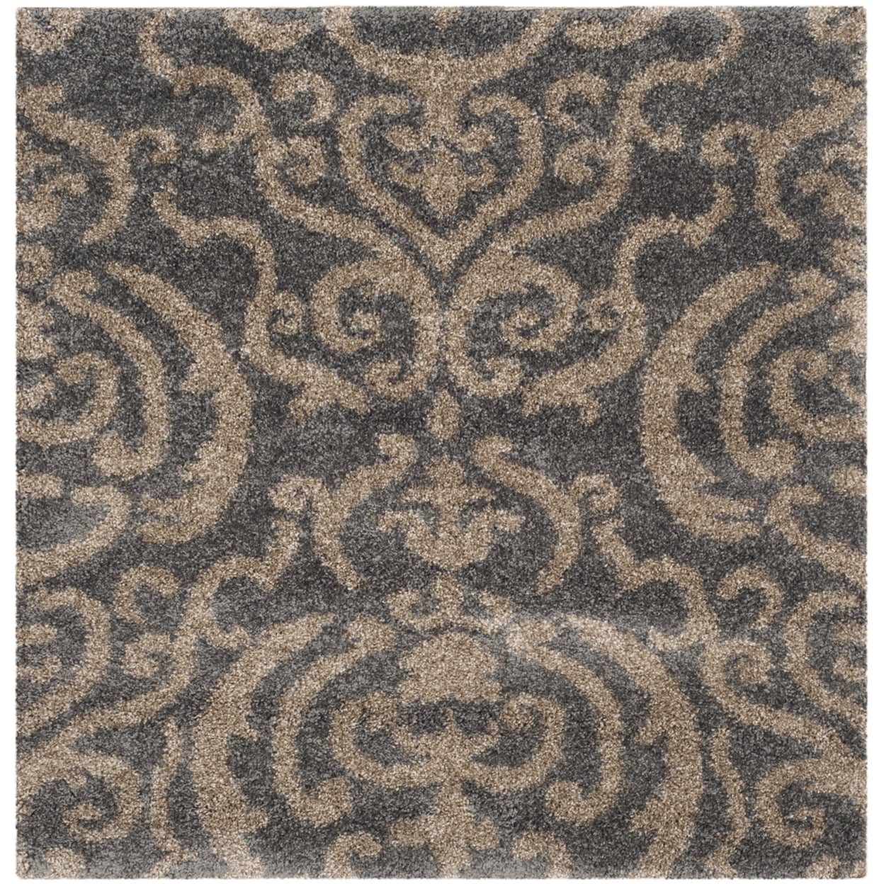 SAFAVIEH Florida Deangelo Damask Plush Shag Area Rug, Grey/Beige, 4' x 6'