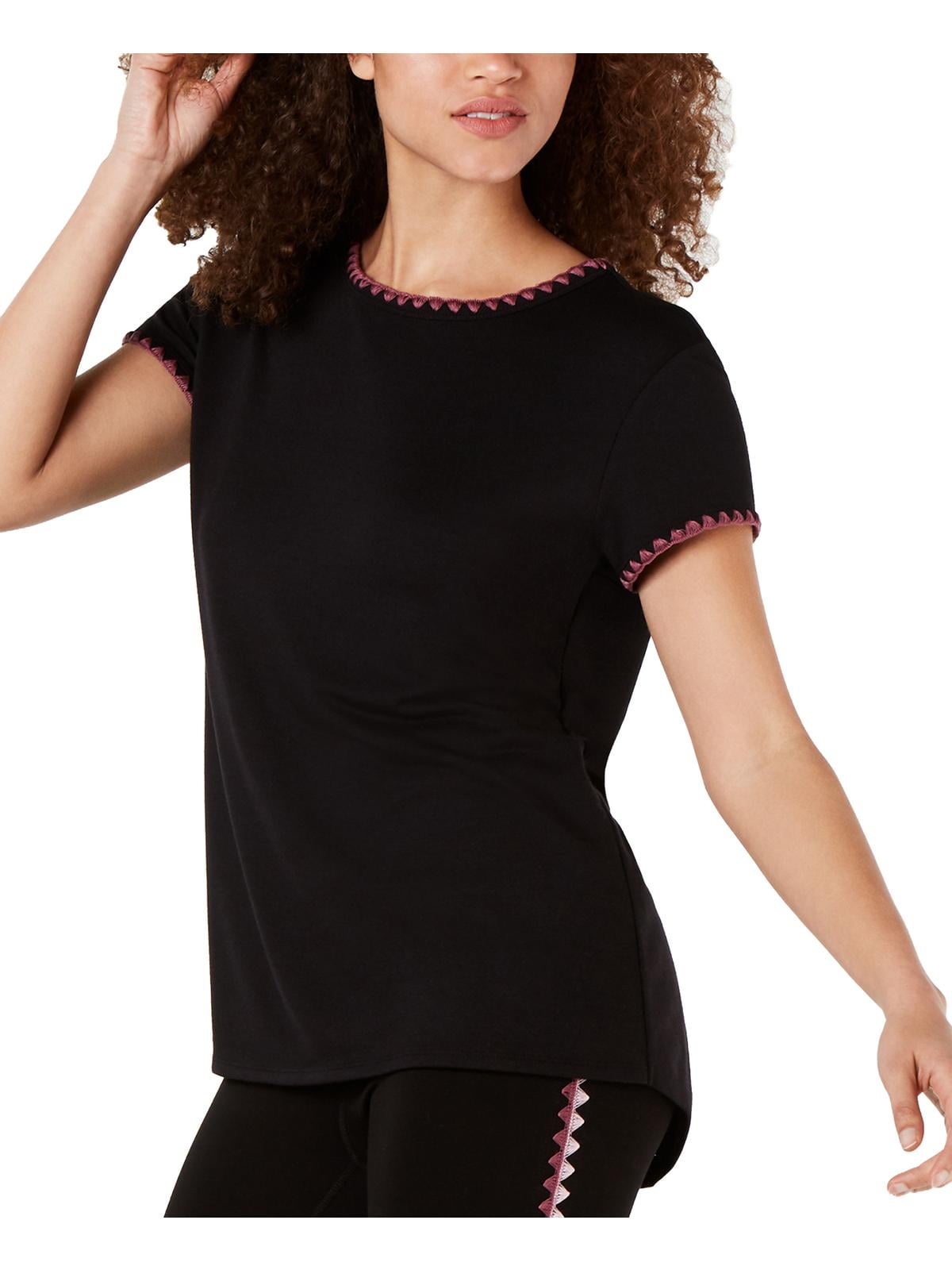 Ideology Womens Performance Slit-Back T-Shirt Black XS 