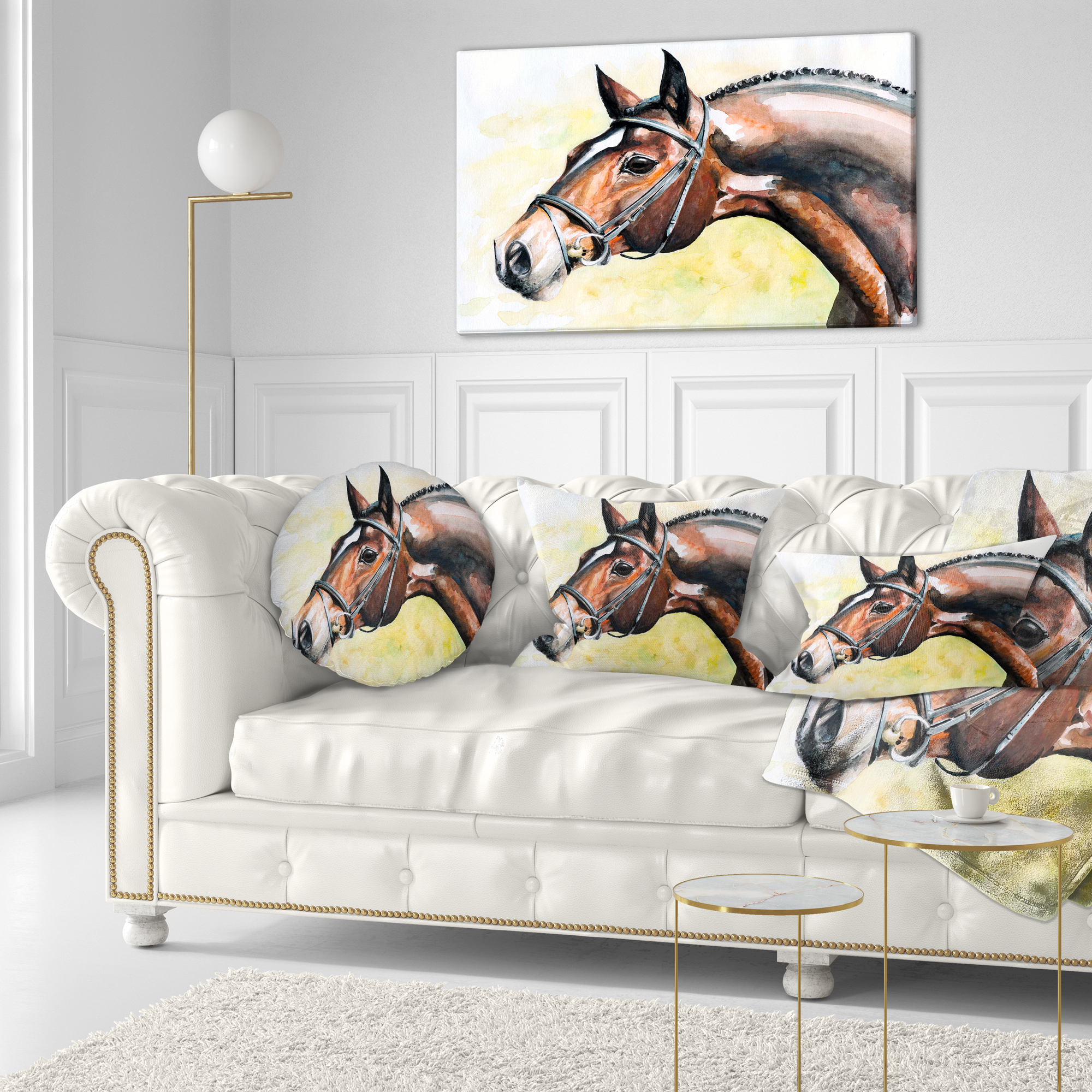 Designart Brown Horse Portrait Painting - Abstract Throw Pillow - 12x20