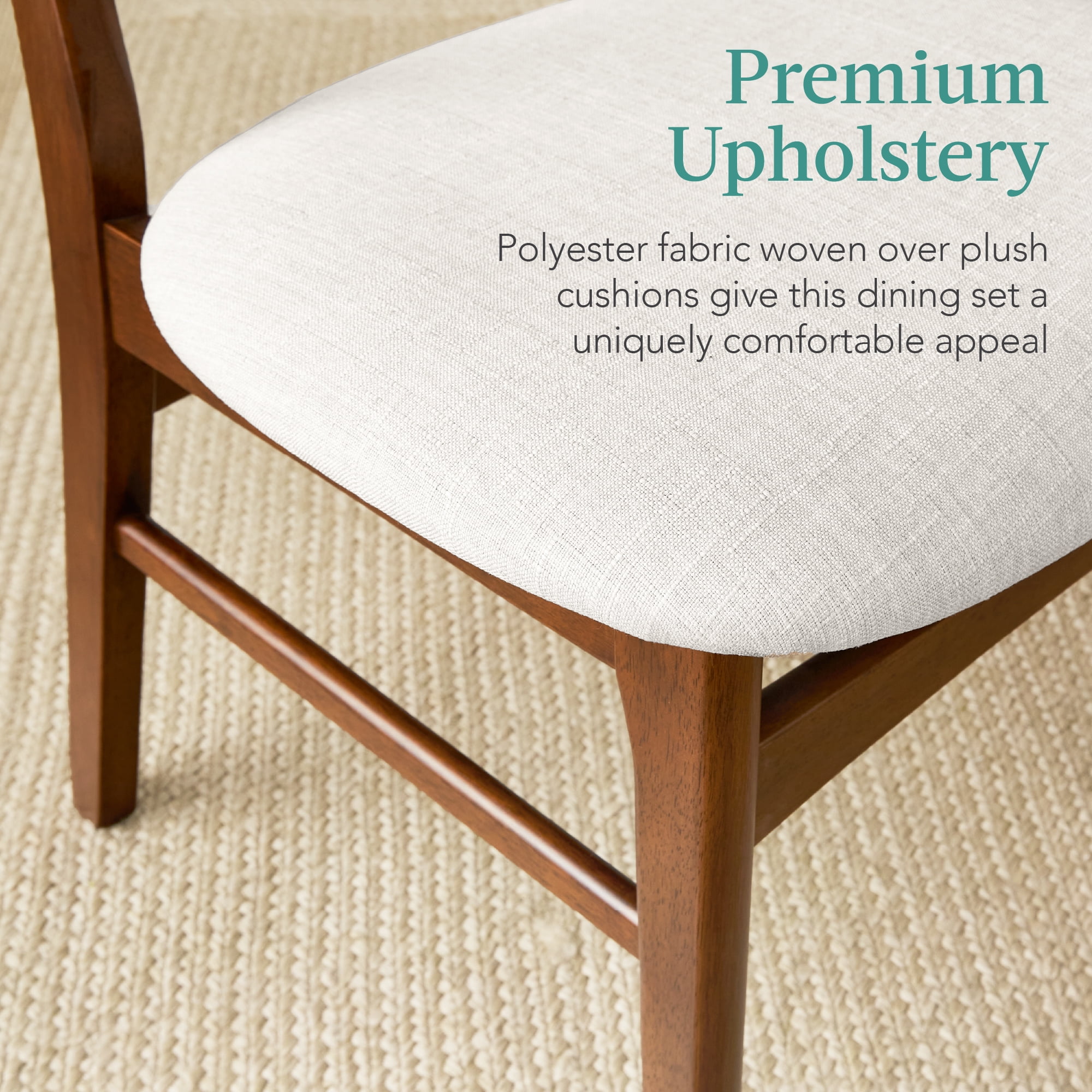 Best Choice Products 7-Piece Mid-Century Modern Upholstered Dining Set, Wooden Table w/ 6 Chairs - Walnut/Cream