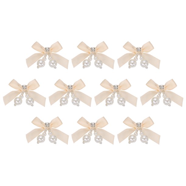 Uxcell 10 Pcs Mini Moños de Cinta, Broche de Moño de Cinta de Satén con Encanto de Perla, Decoración de Moño Pequeño para Bricolaje, Costura, Álbum de Recortes, Clip para el Cabello, Boda, Naranja