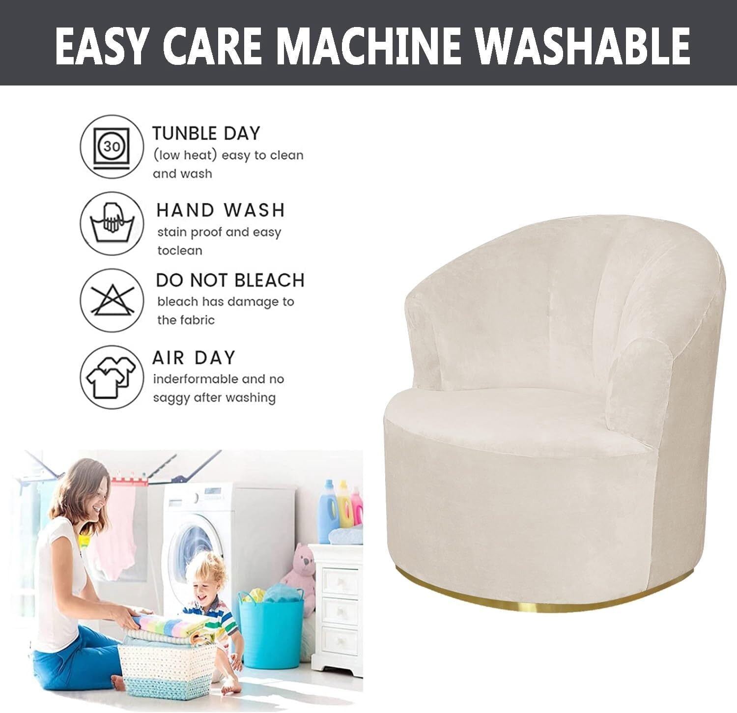 LKJYER Velvet Swivel Barrel Chair Cover, Soft Round Club Armchair Slipcover Modern Accent Chair Slipcover Stretch Single Sofa Cover Washable for Living Room Furniture Protector(Large)