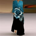 thumbnail image 4 of Robe Longue Grande Taille Automne Hiver 2024 Femmes Élégante Col en V Robe Maxi Ample Fête Rayure Bleue Imprimé Plage Robe 3D Femme, 4 of 5