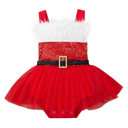 

MAXCOZY 0-18M Newborn Baby Girl Christmas Romper Sequins Dress Christmas Outfit Lace Tulle Tutu Party Jumpsuit for Infant Girls