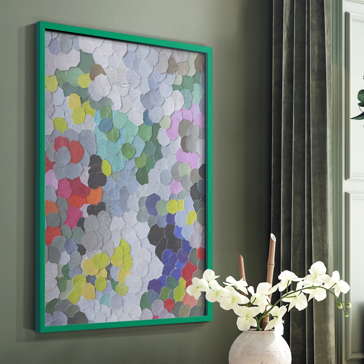 Buckingham Gardens Framed Print in Green Solid Wood Framed Print No Nail Hanging