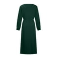 thumbnail image 5 of safuny Women's Knee Length Bodycon Dress Solid Pleated Spring Long Sleeve V Neck Front Split Elegant Autumn Dress Holiday Fashion Retro Green XXL, 5 of 8