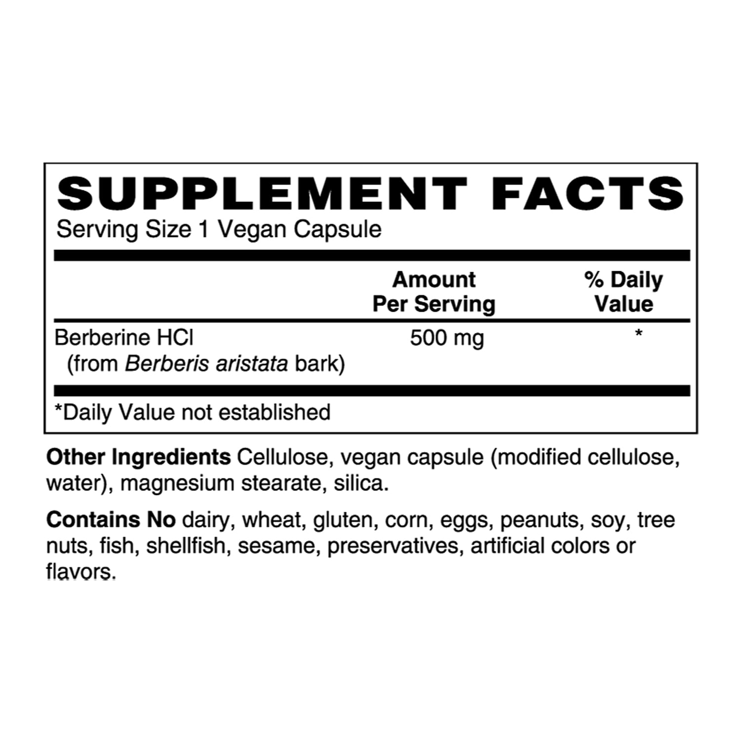 Holly Hill Health Foods Berberine 500 mg, 120 Vegan Capsules