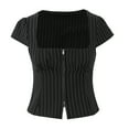 thumbnail image 1 of Women Square NECK Santa Cruz Zip Through Top Grey Pinstripe, 1 of 5