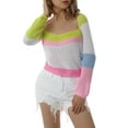 thumbnail image 1 of KOMOO Women Long Sleeve Patchwork Crop Tops Color Block Crochet Knit Sweaters Spring Fall Cutout Casual Pullover, 1 of 9