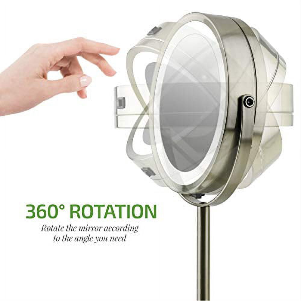 Ovente LED Lighted Tabletop Cosmetic Mirror, 7 Inch, Dual-Sided 1x/7x Magnification, Rechargeable & Wireless, Nickel Brushed (MCTR70BR1X7X)