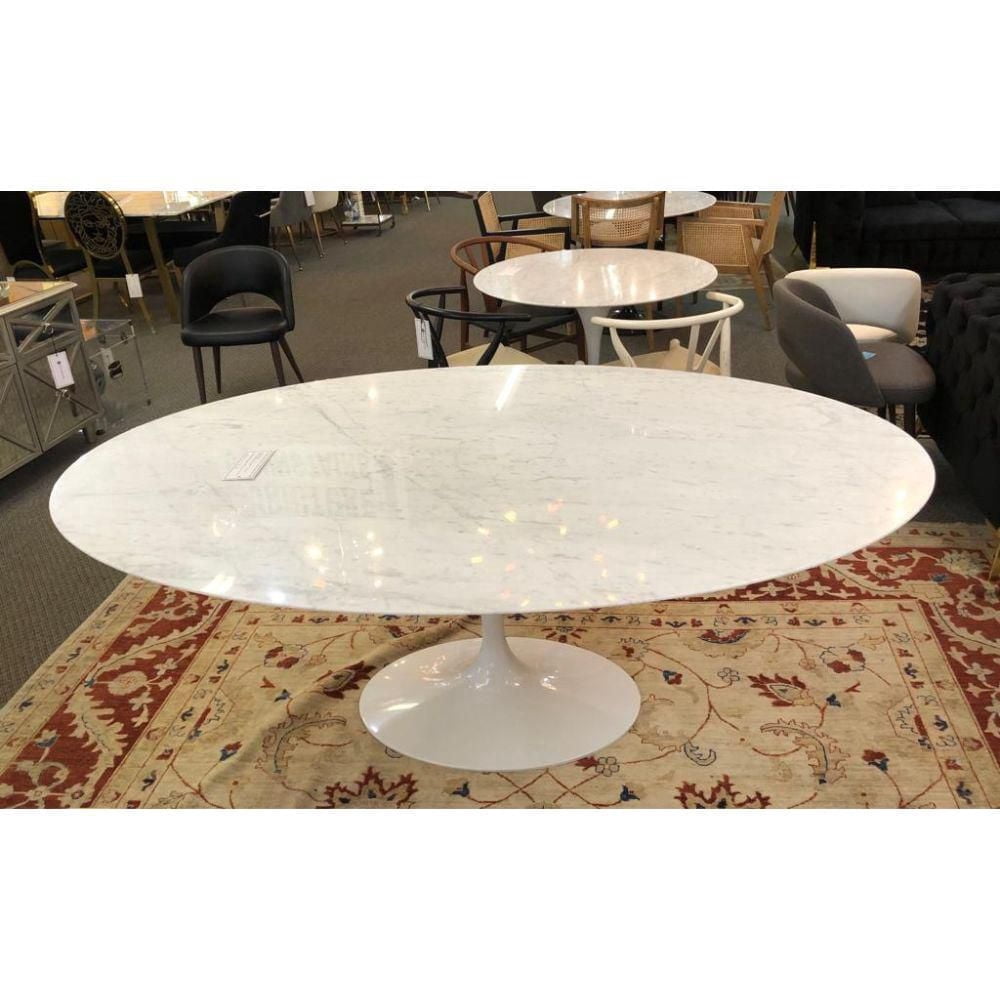 OVAL MARBLE DINING 67'' . Elegant Oval Dining Table with Marble Top and Aluminum White Base<br>Dimension: 28.5”H x 79”W x 47.5”D