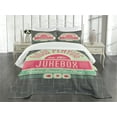 thumbnail image 3 of Ambesonne Mint Green Quilted Bedspread Set 3 Pcs, Retro 50s Music Box, Queen Size, Mint Green Hot Pink, 3 of 5