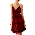 thumbnail image 2 of Antinious Ladies Camisoles Sleeveless Side Split Spaghetti Straps Sleep Open Back Satin Lace Home Fashion Long Style Nightgown, 2 of 5