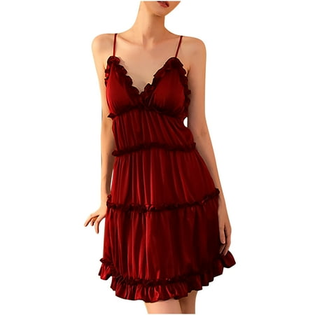 Satin Robe for Women Women s Satin Nightgown Soft Full Slip Mini Dress Spaghetti Straps Sleepwear Open Back Lingerie Dress with Breast Pads S-95 Wine M