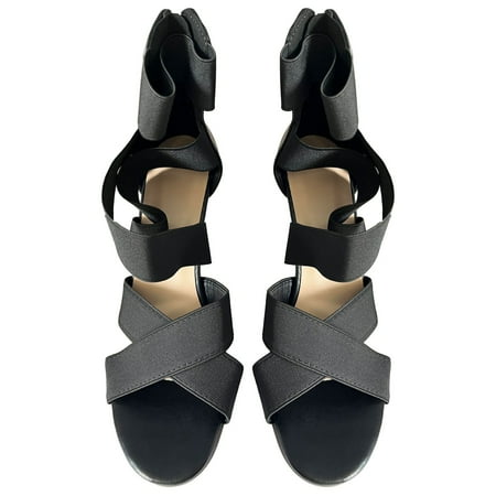 FNFYFH Strappy Stilettos for Women Dressy  Open Toe Pump Heel Sandals  Elastic Strap Heeled Sandals  Fashion Open Toe Elastic Sandals for Women  Sexy Wedding Dress Heels Shoes