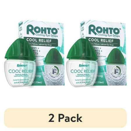 (2 pack) Rohto Cool Relief, Redness Reliever Lubricant Eye Drops, 0.4 fl oz Bottle