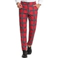 thumbnail image 1 of INSPIRE CHIC Pantalon pour Homme à Carreaux Taille Élastique Extensible devant Plat Pantalon Habillé 28 Rouge, 1 of 7