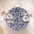 thumbnail image 4 of Ambesonne Japanese Fitted Round Tablecloth, Flower-Like Whimsical Art, 45"- 56" Diameter, Dark Violet Blue White, 4 of 5
