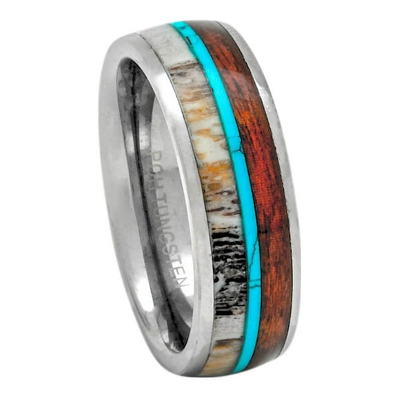 Deer Antler Ring Wedding Band Tungsten Turquoise Koa Wood 8mm Comfort Fit 7-13 (11.5)