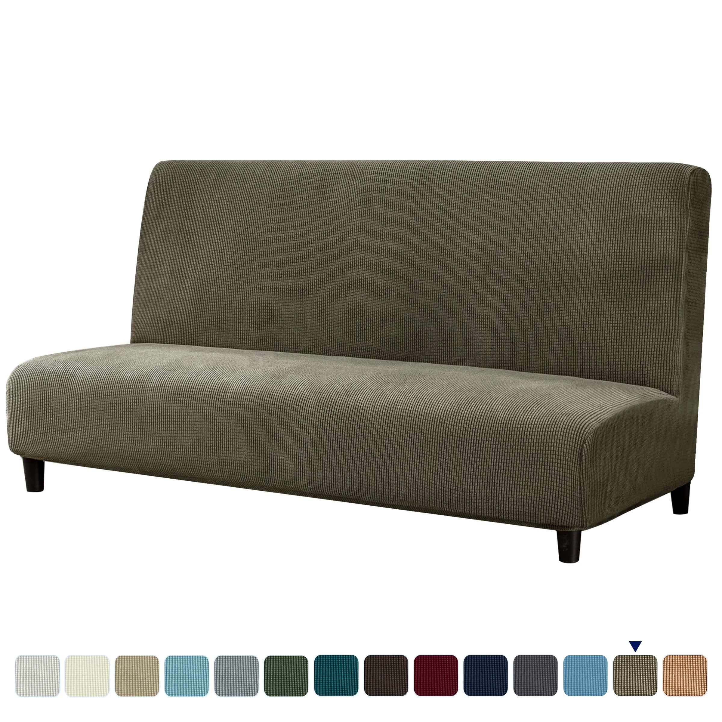 Subrtex Stretch Armless Sofa Cover Washable Sofa Bed Slipcover, Olive