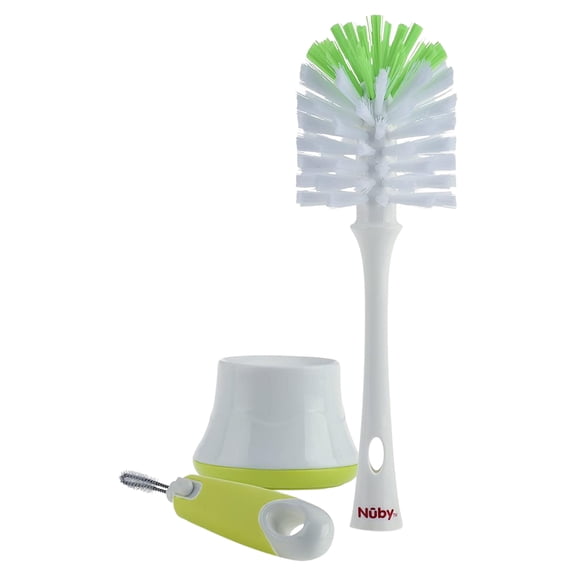 Nuby 2-in-1 Bottle & Nipple Brush - green/white, one size