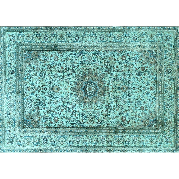 Ahgly Company Indoor Rectangle Medallion Light Blue Traditional Area Rugs, 5' x 7'