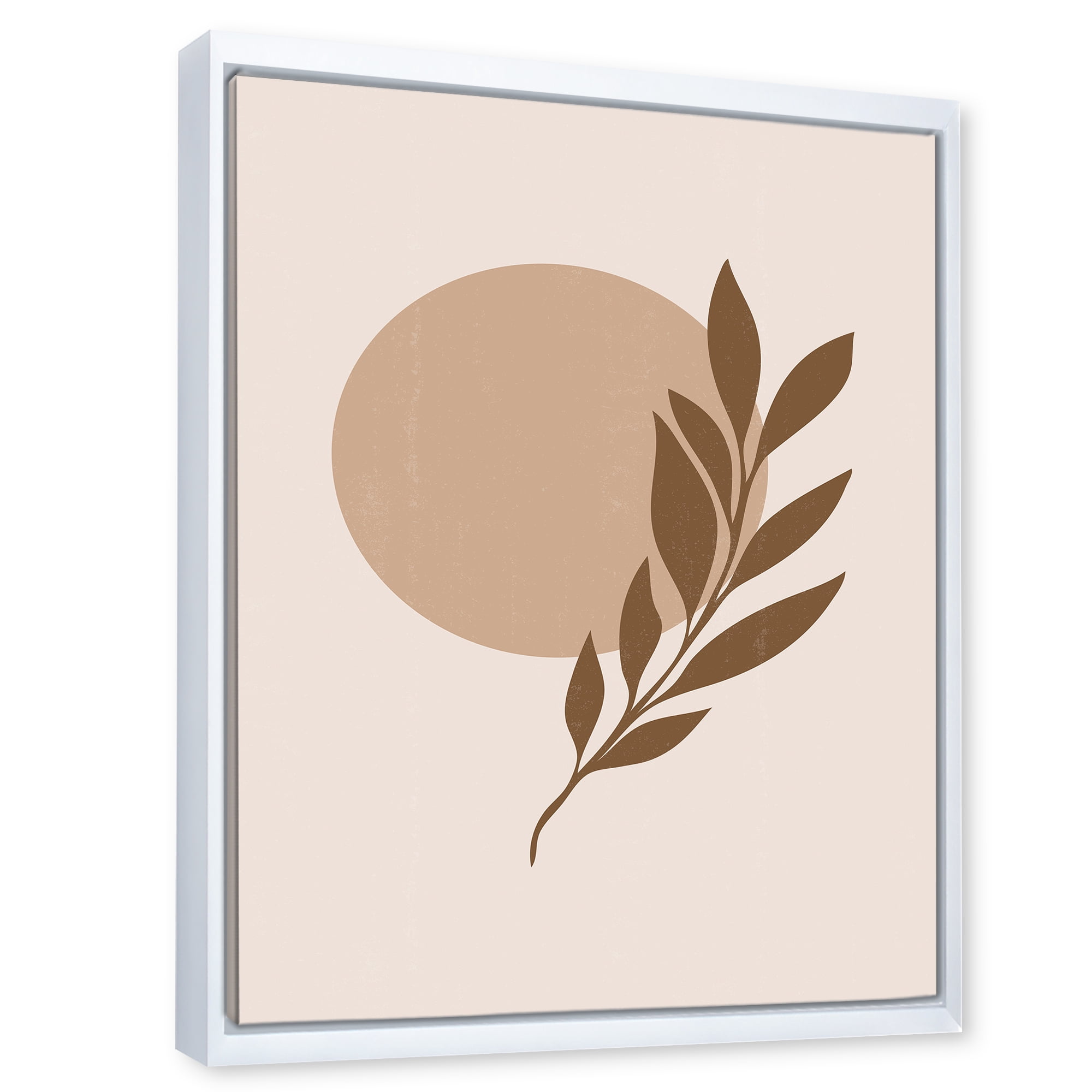 Designart 'Abstract Terracotta Moon and Sun With Tropical Leaf' Modern Framed Canvas Wall Art Print