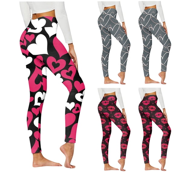 Lovzfmll Yoga Leggings for Women, Valentine's Print Stretch Active, Slim Ankle Length Leggings Pink, S