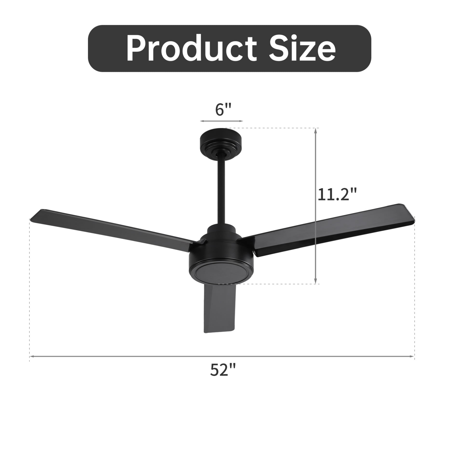 52" Outdoor Ceiling Fan Without Light, 3 ABS Blades Farmhouse Design Ceiling Fan with Remote Control, 6-Speed Reversible DC Motor, Damp Rated for Covered Porch, Patio, Bedroom, Living Room, Kitchen