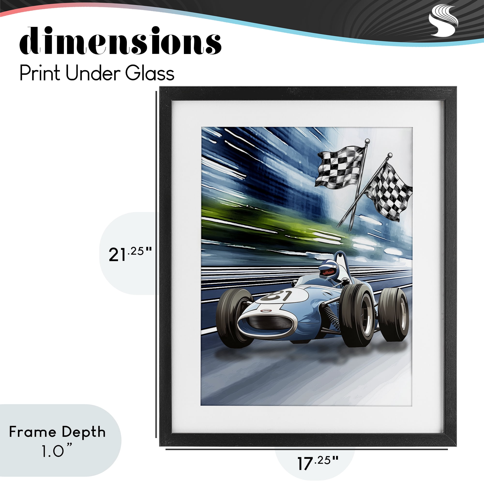 Stupell Industries Speedy Racecar with Flags Black Framed Print Under Glass, design by Christine Simpson Art
