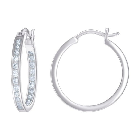 925 Sterling Silver Womens Cubic Zirconia Inside-out Hoop Earrings 24x3mm Wide Hoop Earring for Women