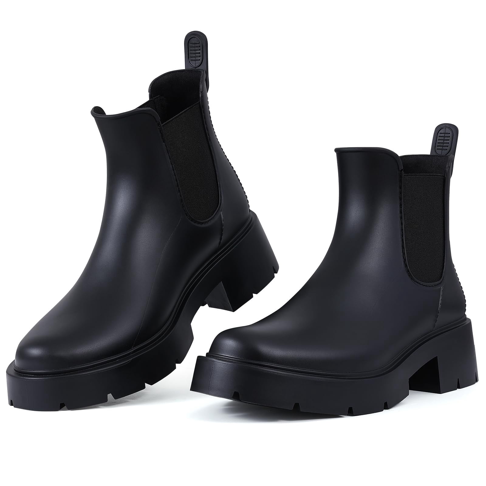 Comwarm Women's Ankle Rain Boots Waterproof Chelsea Boots, Platform Black, Size 8.5