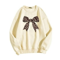 Hoodies For Women Trendy Teen Girls Leopard Bow Print Drawstring Long Sleeve Oversized Sweatshirt Fall Fashion Outfits Winter Clothes 2025