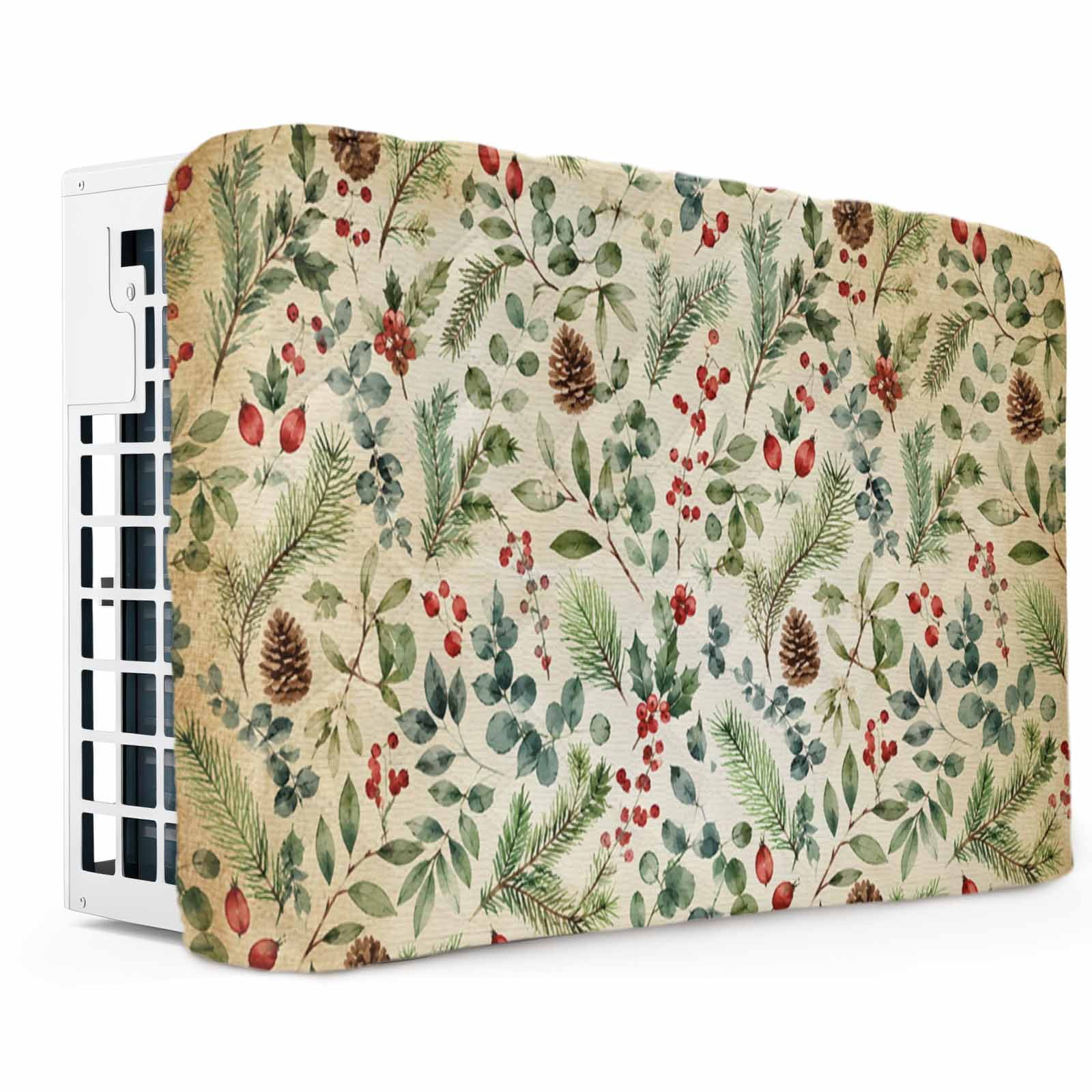 Christmas Botanical Indoor Air Conditioner Covers for Window Units Xmas Pine Needle Pine Cones Vintage AC Cover for Inside Adjustable Waterproof Wall AC Cover Protector 17 x 13 x 3.5