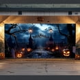 thumbnail image 4 of DAMAI Halloween Garage Door Decorations,13x5.9ft Creepy Cemetery Skeleton Dance Backdrop Halloween Garage Door Banner Cover Horror Night Forest Graveyard Background Spooky Party Decor, 4 of 6