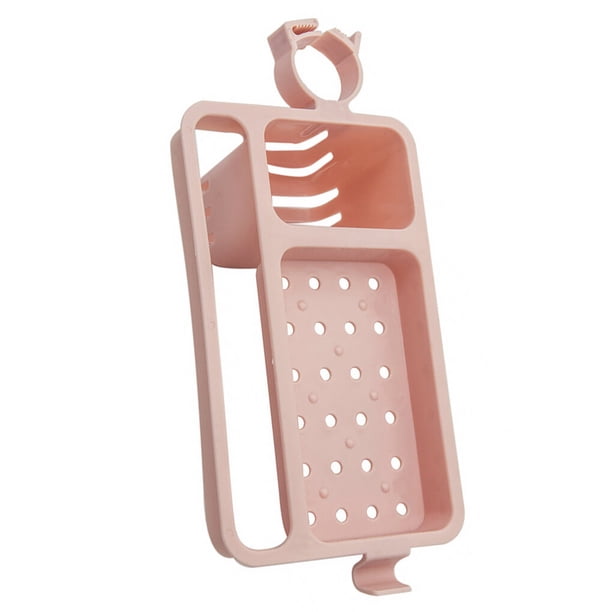 Bewildely Estante de drenaje para fregadero, estante de drenaje de esponja para jabón, cesta de almacenamiento, bolsa, soporte para grifo, Organizadores de utensilios de cocina Rosado
