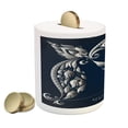 thumbnail image 2 of Zodiac Sagittarius Piggy Bank, Hand Drawn Bow Arrow Motif Leaves Flowers Astrology Sign, Ceramic Coin Bank Money Box for Cash Saving, 3.6" X 3.2", Dark Blue and Grey, by Ambesonne, 2 of 4