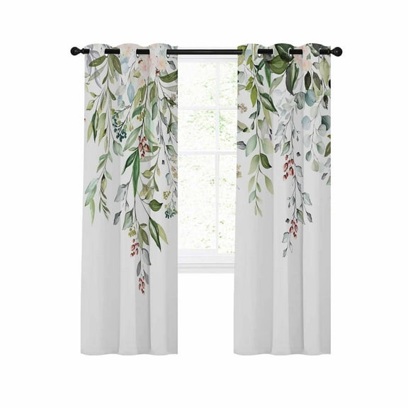 Sage Green Eucalyptus Blackout Curtains 54 Inches Long for Bedroom, Aesthetics Floral Farm Foliage Thermal Insulated Room Darkening Black Out Window Curtain Panels Grommet Drapes for Living Room