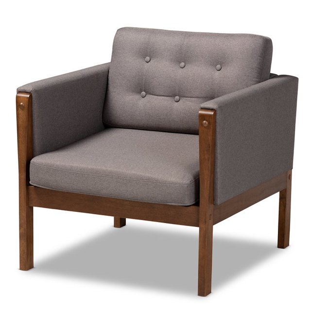 Baxton Studio Lenne Grey Upholstered Walnut Armchair