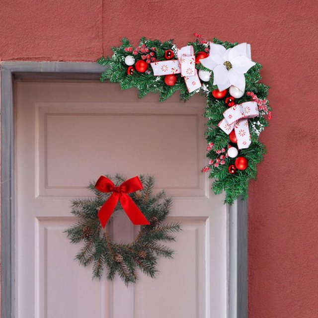 Guirnalda navideña para puerta delantera, guirnalda navideña duradera, corona navideña para apartamentos, festivales, cafetería, decoración del hogar Blanco