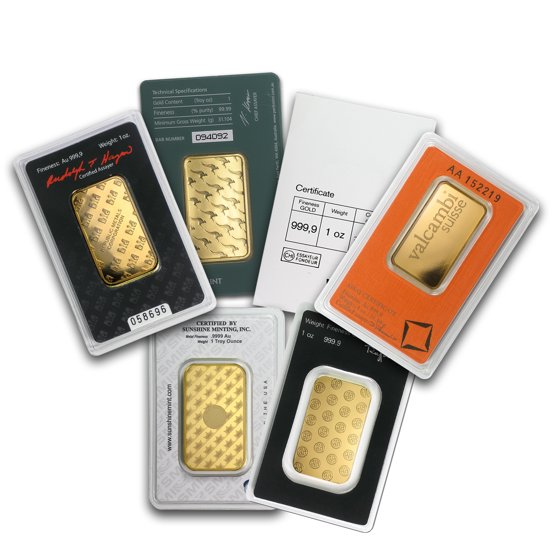 Varies 1 oz Gold Bar Brand Name (w/Assay Card)