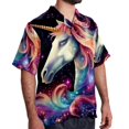 thumbnail image 2 of Starry Unicorn Men's Short Sleeve Spread Collar Poplin Button Down Casual Printed Summer Beach Unisex Shirts, 2 of 6
