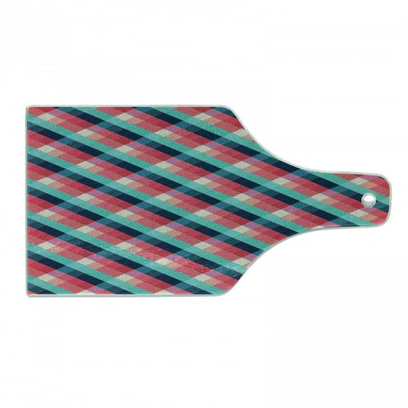 Geometric Cutting Board, Diagonal Grid Style Rhombuses with Different Colors Abstract Shapes Illustration, Tempered Glass Cutting and Serving Board, Wine Bottle Shape, Multicolor, by Ambesonne