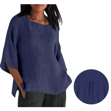 XWSHYW Basic T Shirts for Women Summer Crew Neck 3/4 Sleeve Cute Trendy Tunic Blouses Lightweight Loose Fit Solid Color Casual Work Shirts Casual Tunic Blouses