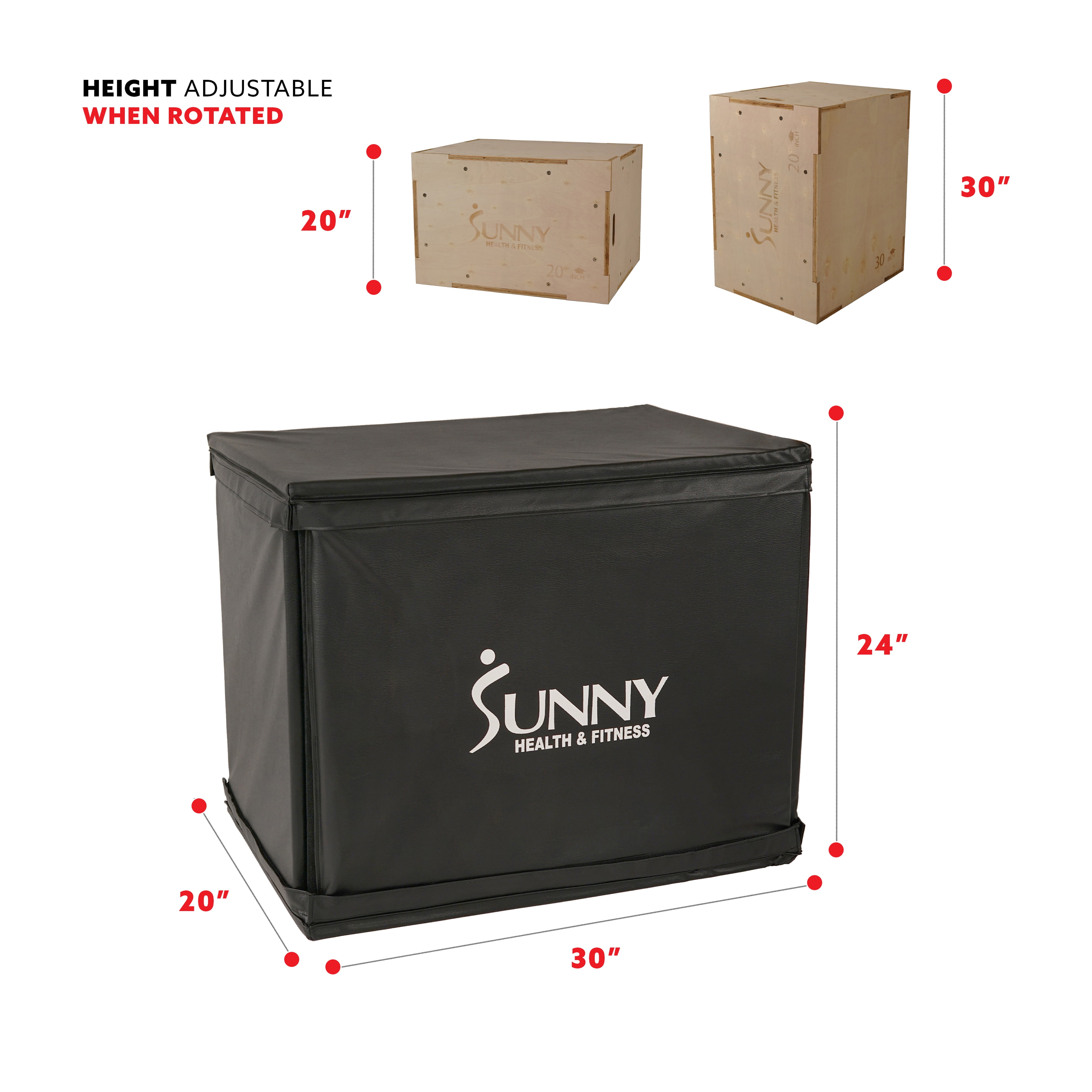 Sunny Health Fitness Wood Plyometric Exercise Box w Removable
