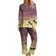 thumbnail image 3 of QIUOMBBP Pajama Sets for Women Long Sleeve Round Neck Tops and Pants Cute Graphic Halloween Lounge Sleepwear Set, Brown, XXL, 3 of 7