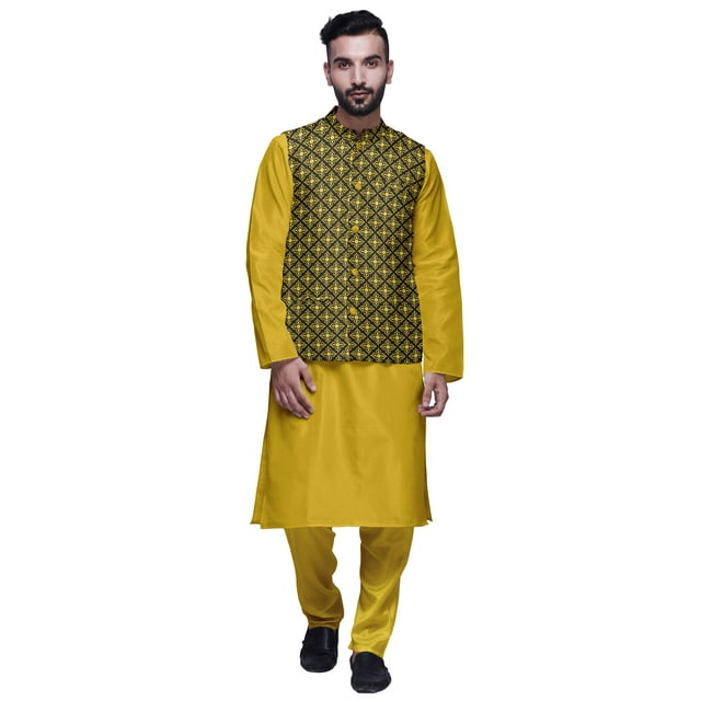 Atasi Kurta Pyjama Uni et Ensemble de Veste Nehru Imprimée pour Tenue de Fête pour Hommes